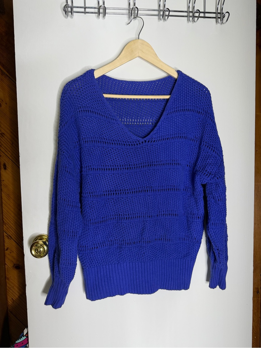 Tommy Bahama Women's V-Neck Open Knit Sweater - Cobalt Blue
